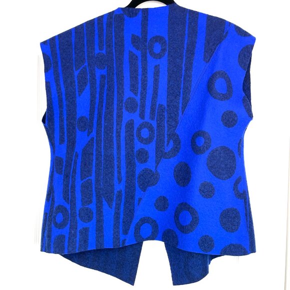 Miriam Carter FeltmakerWoolArt Vest Asymmetrical Button Blue Black Handmade L/XL - Picture 7 of 12